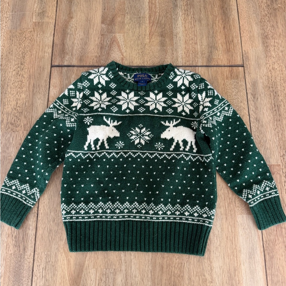 Polo by Ralph Lauren Forest Green Sweater with Moose and Snowflake Pattern